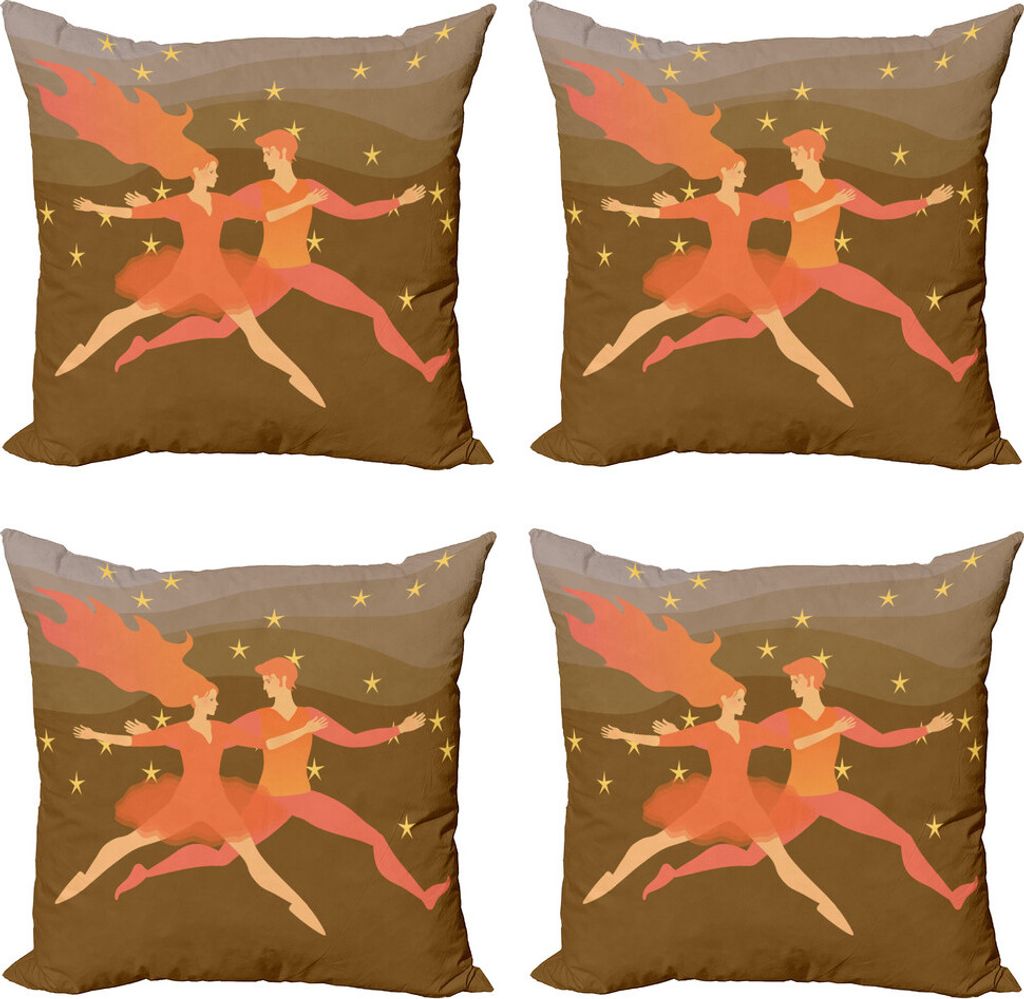ABAKUHAUS Tierkreis Kissenbezug Set (4 Stück), Feuer Paare im Raum, Moderner Doppelseitiger Digitaldruck, 60 cm x 60 cm, Coral Pale Kaffee Gelb