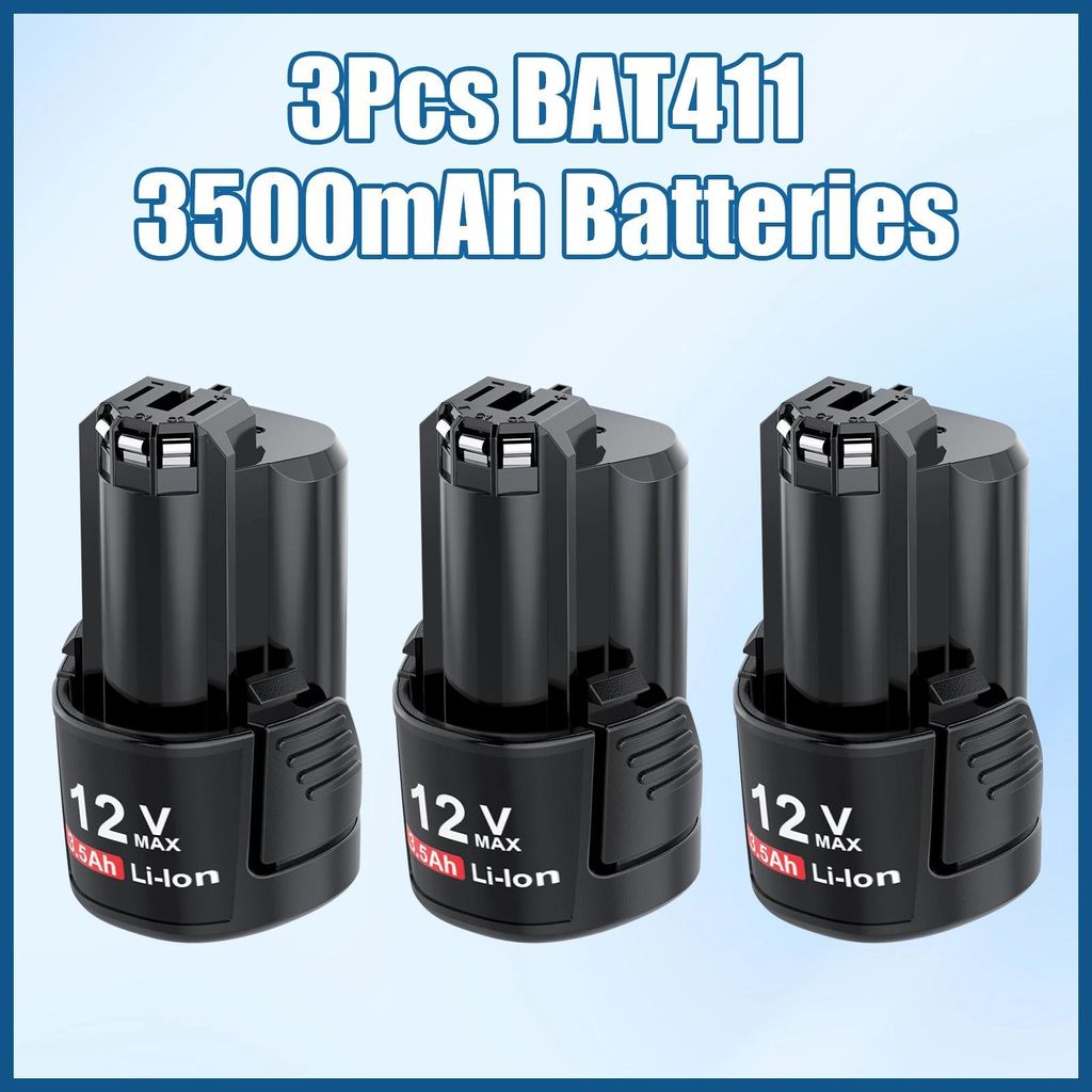 12V 3,5Ah BAT411 Akku - Ersatzakku kompatibel mit BAT411 BAT411A BAT412A BAT413A PS20-2 - Li-Ion - 3er Pack