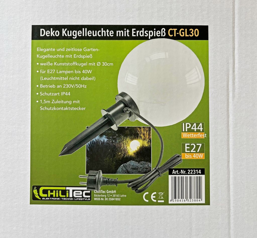 Garten Kugelleuchte Erdspieß "CT-GL30cm" Produktbild 8