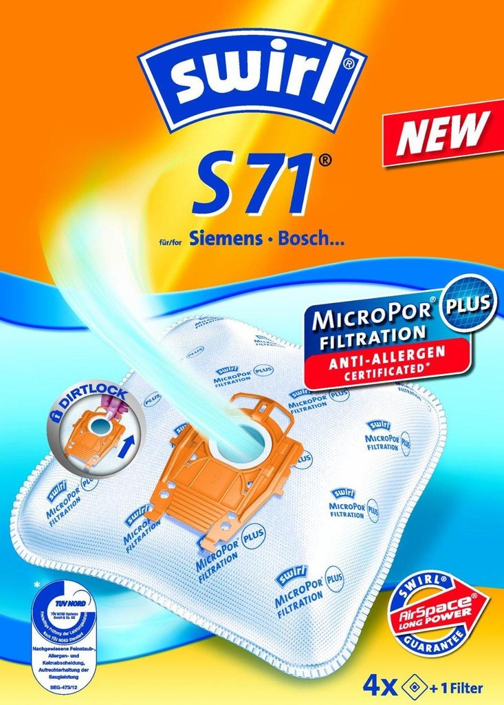 Swirl S71/4 kit 4 sacchetti aspirapolvere Bosch Siemens Immagine del prodotto 