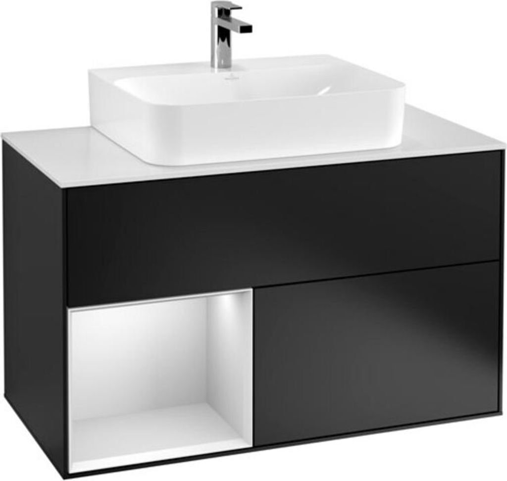 V&B Waschtischunterschrank Wandbeleuchtung Finion 100, Pl w m, Reg li wh. m Lac, bla m Lac
