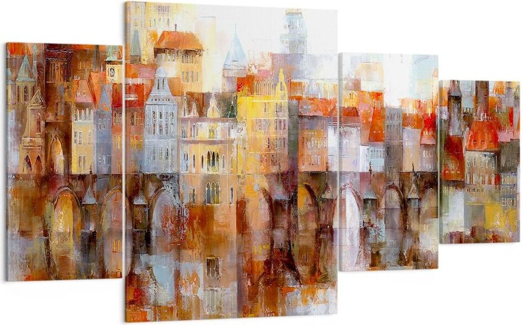 Bild auf Leinwand - Leinwandbild - Stadt Mietshaus - 160x90cm - Wand Bild - Wanddeko - Wandbilder - Leinwanddruck - Bilder - Kunstdruck - Wanddekor...