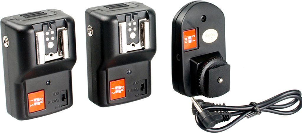 PT-04GY 4 Kanaele Wireless Remote Speedlite-Blitzausloeser Universal- mit 1 Sender & 2 Empfaenger fuer Canon Nikon Pentax Olympus