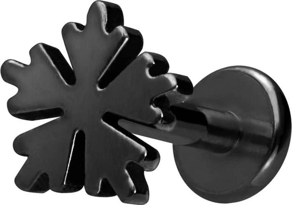 Ohrpiercing, Nasenpiercing Titan Labret mit Innengewinde SCHNEEFLOCKE Schwarz Stablänge: 6mm | Stabstärke: 1,2mm