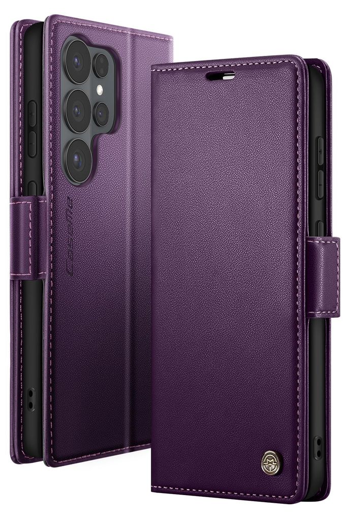 CaseMe, Anti-RFID Wallet Etui glänzende Lederoptik Galaxy S26 Ultra, Dunkelviolett