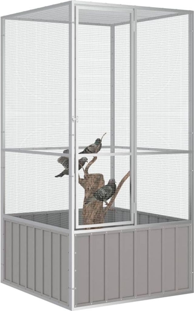 vidaXL Cage à oiseaux Gris 111x107x211,5 cm Acier galvanisé Image du produit 