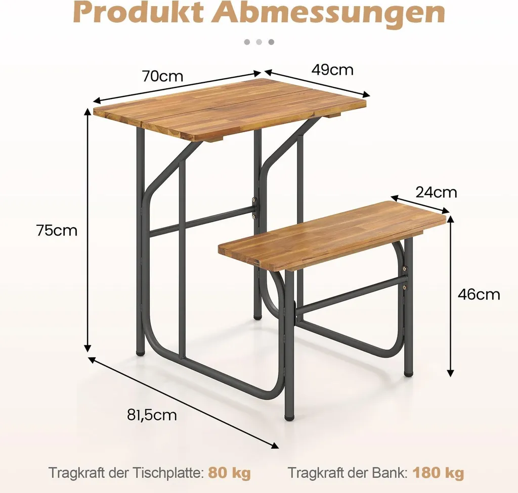 Ensemble table et chaises de balcon en bois d'acacia et métal robuste - 2