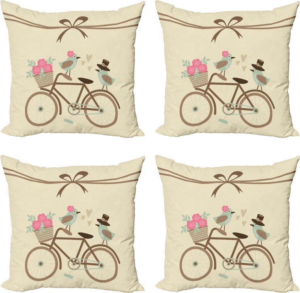 ABAKUHAUS Retro Kissenbezug Set (4 Stück), Romantisches Vogel Paar, Moderner Doppelseitiger Digitaldruck, 40 cm x 40 cm, Mehrfarbig