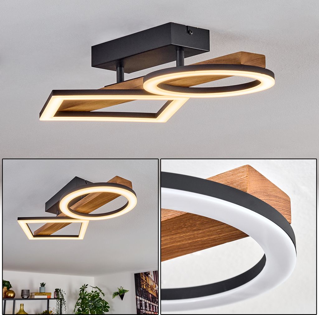 Stoccareddo Deckenlampe aus Metall/Holz/Kunststoff in Schwarz/Holz dunkel/Weiß