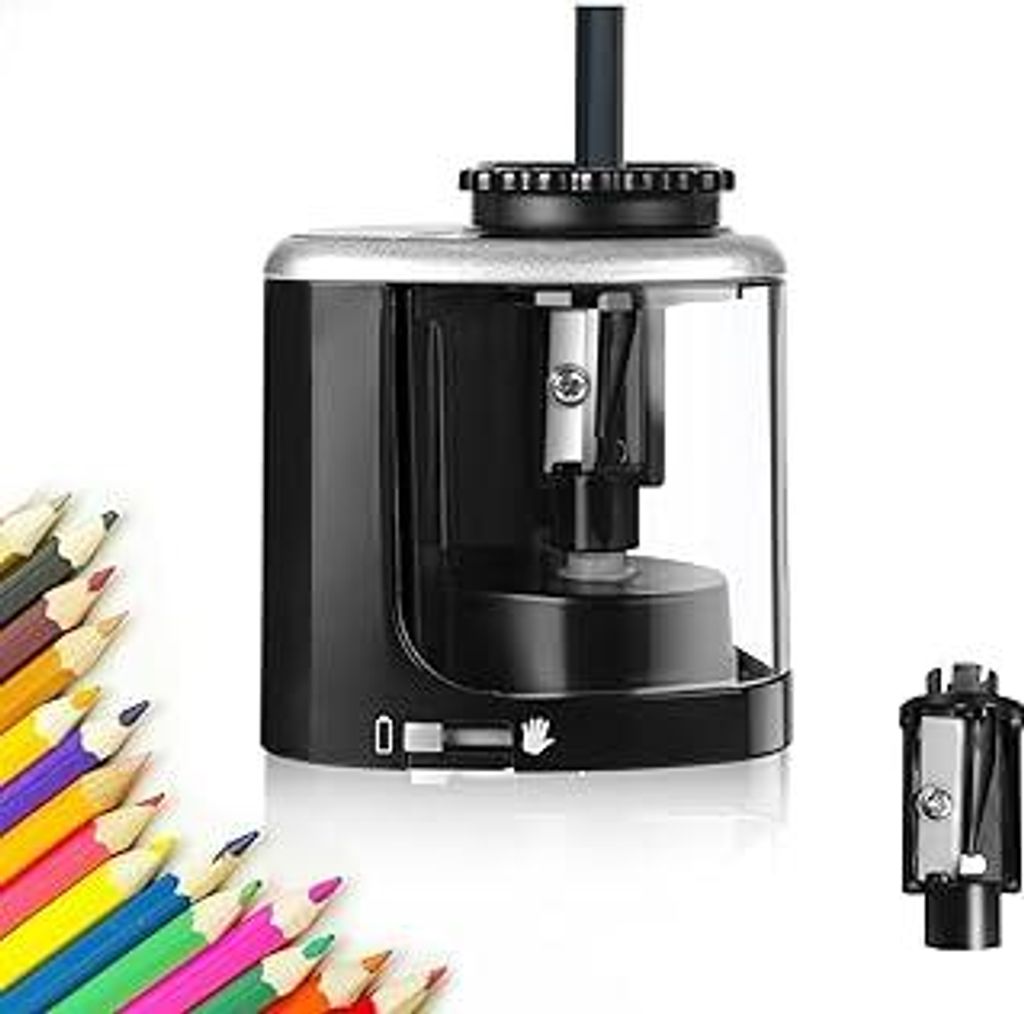 elzle Elektrischer Anspitzer mit Behälter, Bleistiftspitzer Elektrisch Batteriebetrieb, Austauschbaren Klingen Sicherer und Rutschfester Tragbarer...