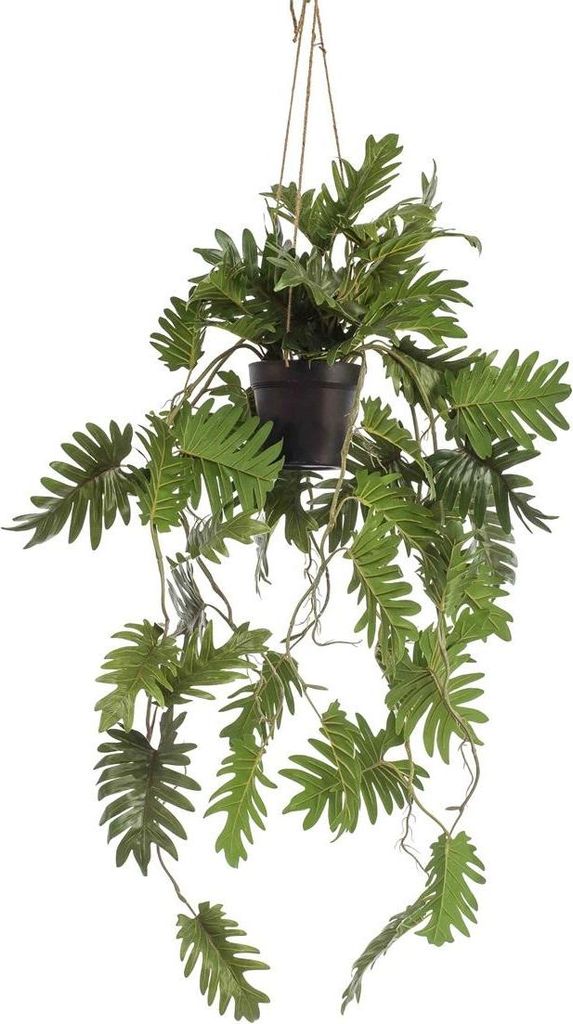 artplants.de Kunstpflanze Philodendron Selloum Blumenampel URCO, Kunstpflanzetopf, 80cm - Deko Philodendron