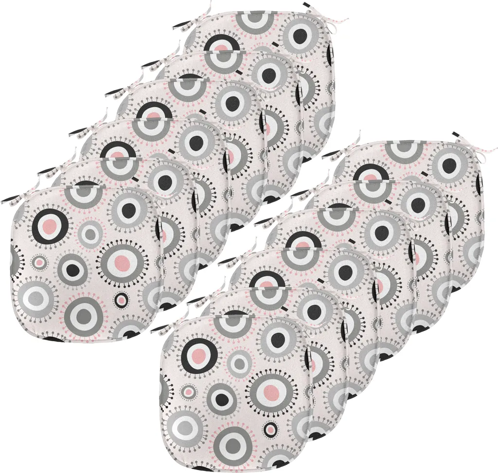 ABAKUHAUS Imbottitura geometrica per sedie da sala da pranzo, circlular Doodles, cuscino decorativo impermeabile con cinturini per sedie da cucina, 40 cm x 40 cm - confezione da 12, grigio rosa pallido bianco