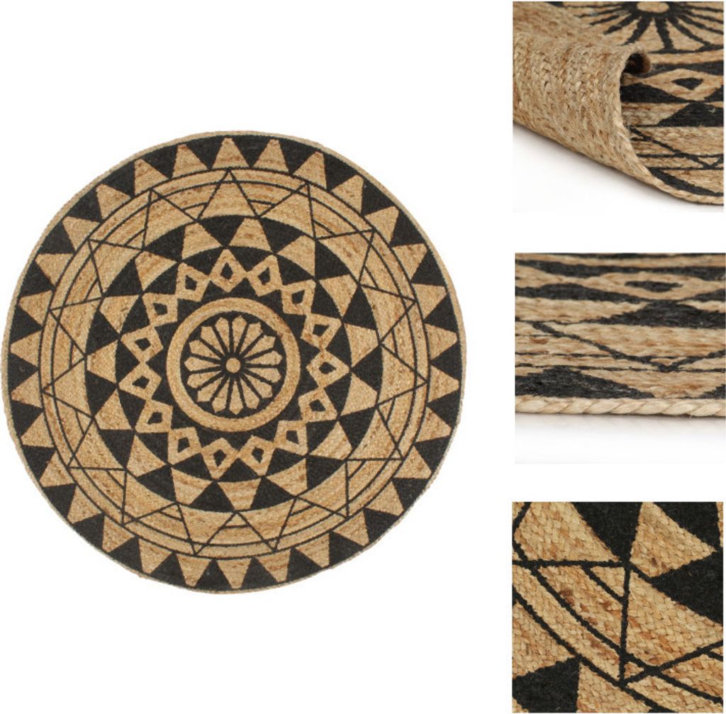 vidaXL Teppich Handgefertigt Jute mit Schwarzem Aufdruck 150 cm - Teppiche