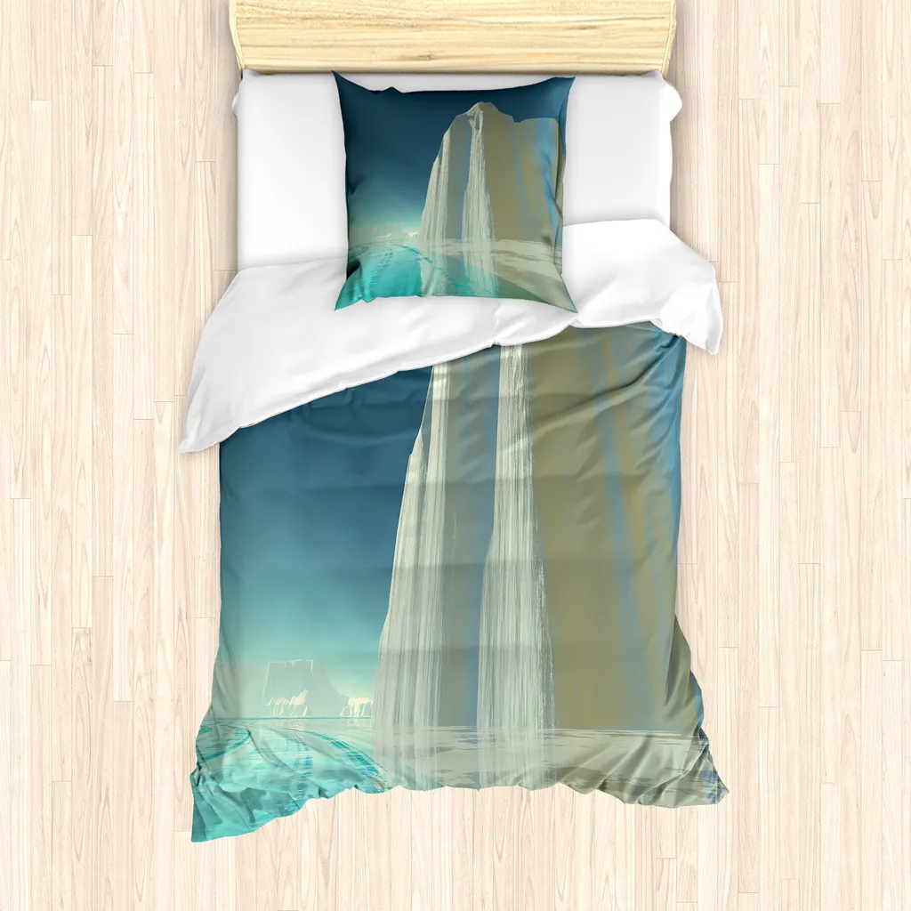 Set copripiumino ABAKUHAUS Ice Berg per letti singoli, Graphic Frigid by The Sea, antiacaro e anallergico, con federa, 135 cm x 200 cm - 80 x 80 cm, blu ardesia verde
