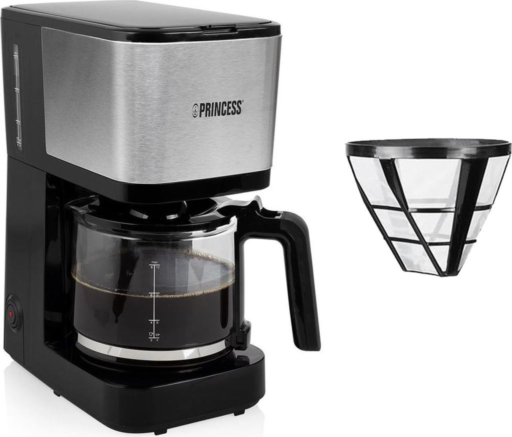 Kaffeemaschine Edelstahl Set mit Glaskanne für 12 Tassen & 2x Permanentfilter