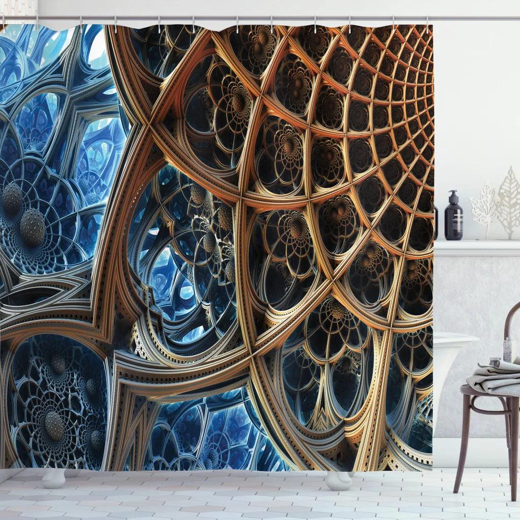 ABAKUHAUS Tenda da doccia Fractal, fantastico motivo retrò, tessuto facile da pulire con 12 ganci, impermeabile, resistente allo scolorimento e ai batteri, 175 x 220 cm, marrone blu