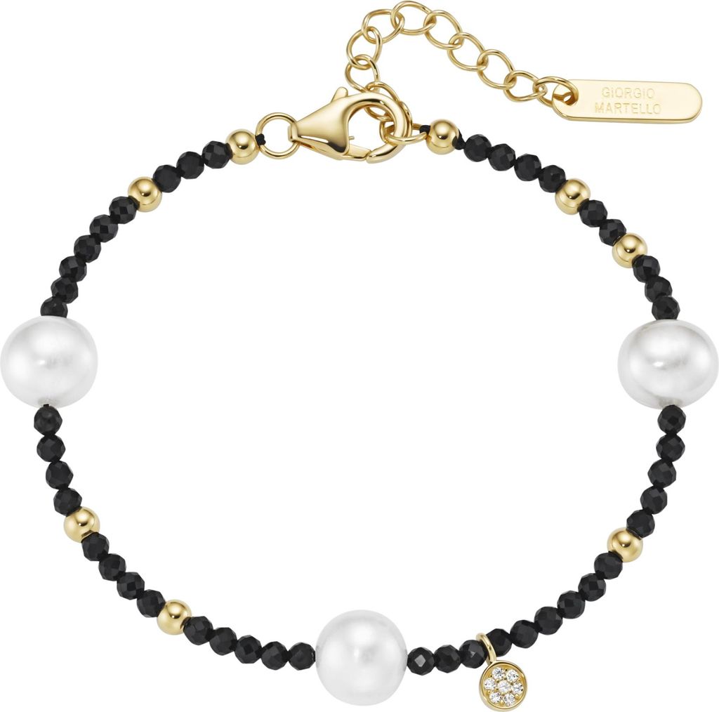 Armband Giorgio Martello Milano mit Süßwasser-Perlen und Ziersteinen, Silber 925 Gold 19 cm