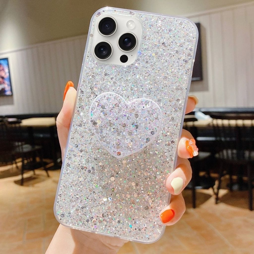 Für iPhone 12 Pro Max Starry Sequin Heart Stand Epoxy TPU Phone Case (Silber)