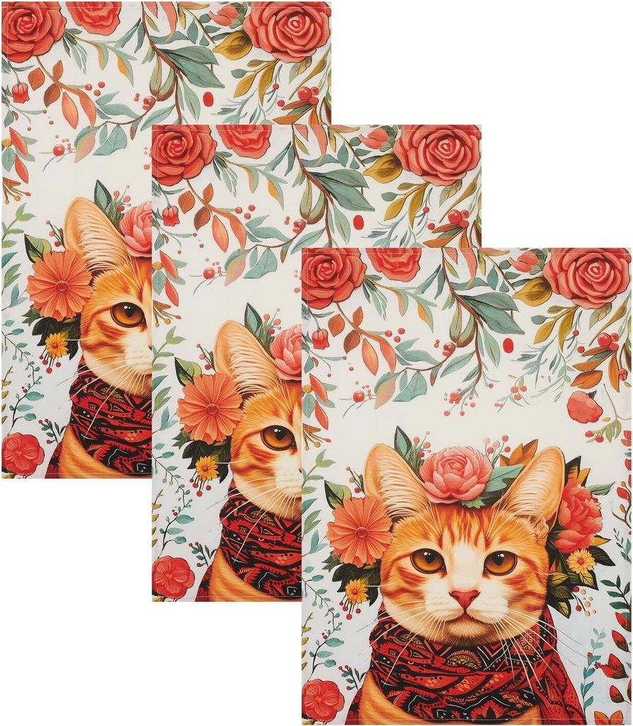 Kracht 3er Pack Baumwoll Frottier Geschirrtücher Katzendiva 50x70 cm