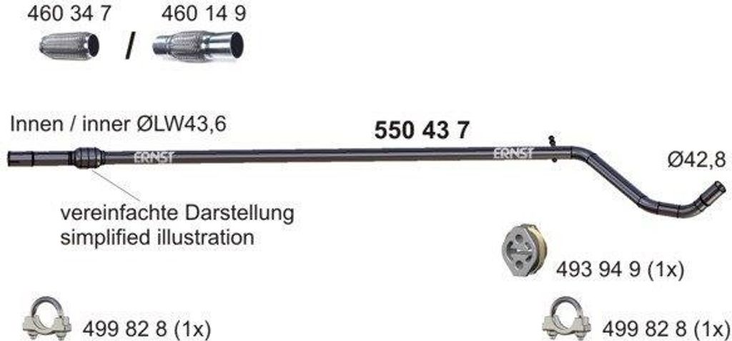 ERNST Abgasrohr Auspuffrohr für FIAT PANDA (169) 550437