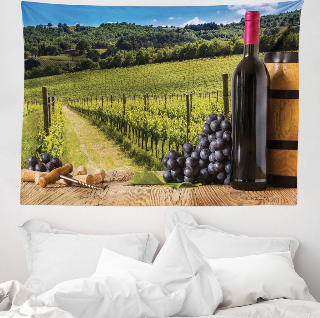 ABAKUHAUS Italienisch Wandteppich, Vineyard Toskana Traube aus Weiches Mikrofaser Stoff Waschbar ohne Verblassen Digitaldruck, 150 x 110 cm, Braun ...