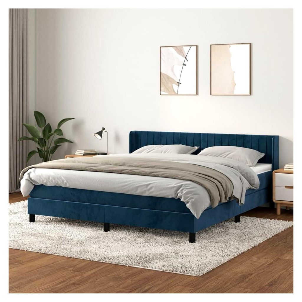 Boxspringbett mit Matratze Dunkelblau 180x200 cm Samt Polsterbett