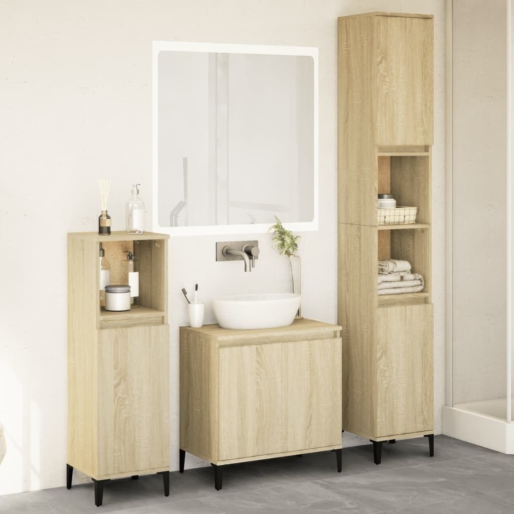 (NEU 2026) 3-tlg. Badmöbel-Set moderne - Sonoma-Eiche Holzwerkstoff - Badezimmer - 55.4 kg