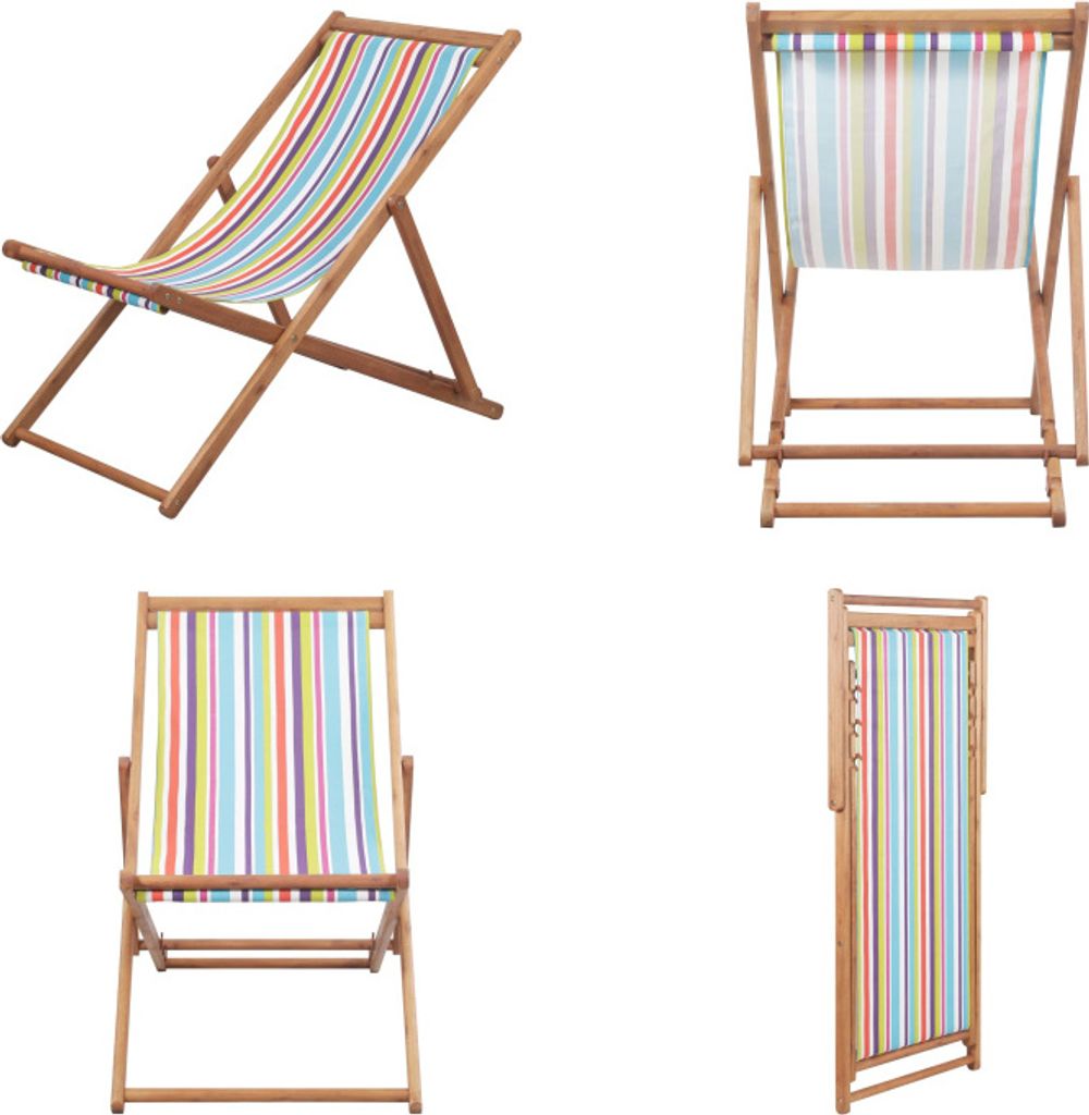 vidaXL Klappbarer Strandstuhl Stoff und Holzrahmen Mehrfarbig - Strandstuhl - Strandstühle - Campingstuhl - Campingstühle