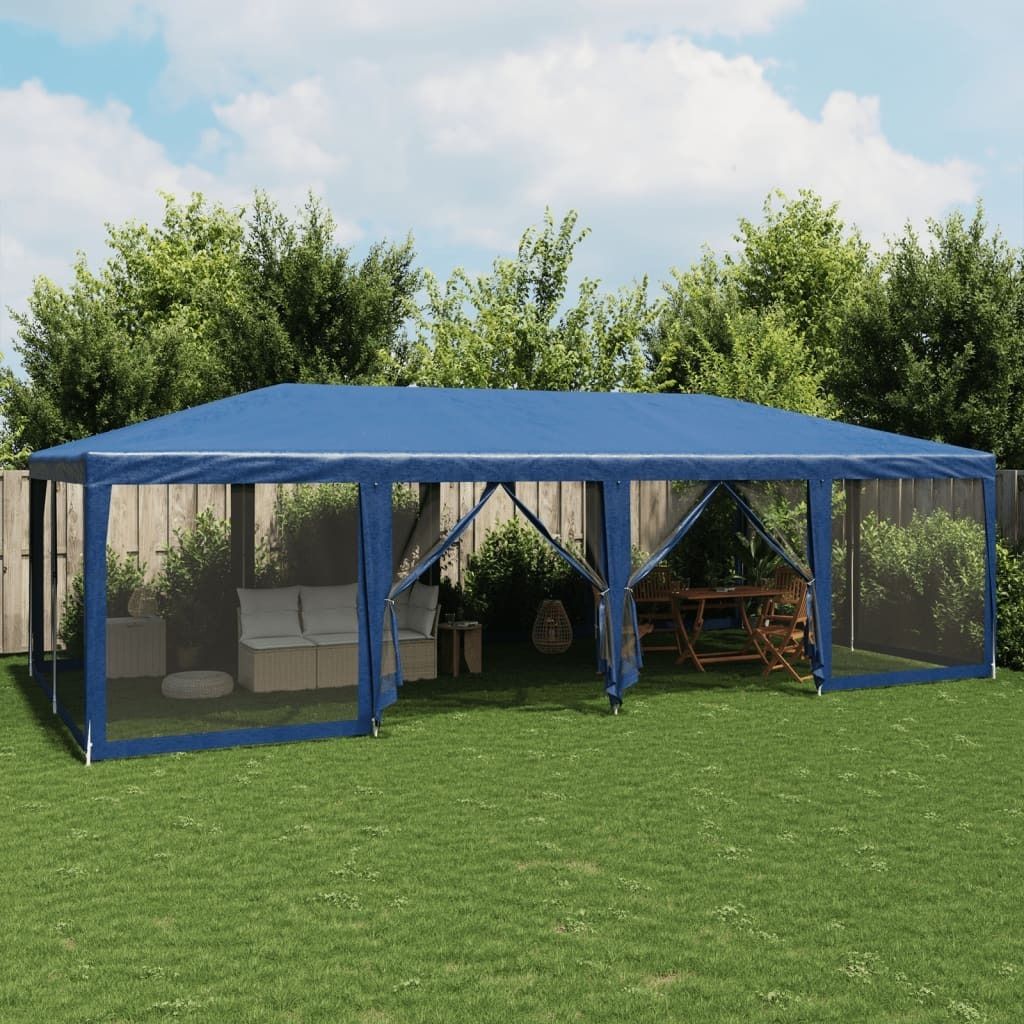Möbel Partyzelt mit 12 Mesh-Seitenteilen Blau 8x4 m HDPE4010072