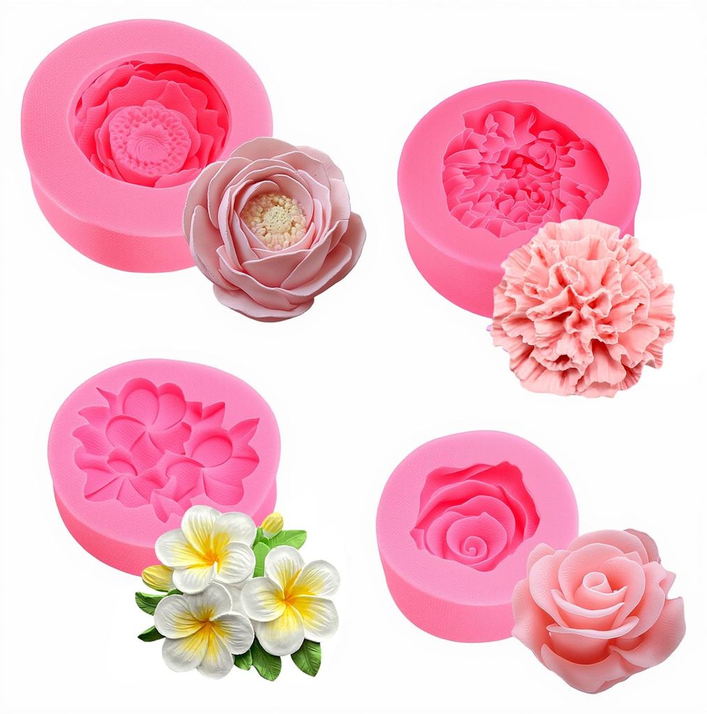 4-teiliges Silikonformen-Set: Blumen – Silikonformen für Kerzen: Rose, Pfingstrose, Nelke, Gardenie – Kerzenformen für DIY-Harzguss und Seife...