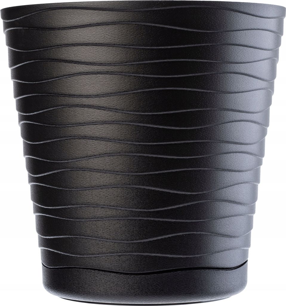 KADAX Blumentopf mit Untersetzer "Greve", Blumenkübel, Pflanztopf aus Kunststoff, Übertopf, rund, 17 cm, Schwarz