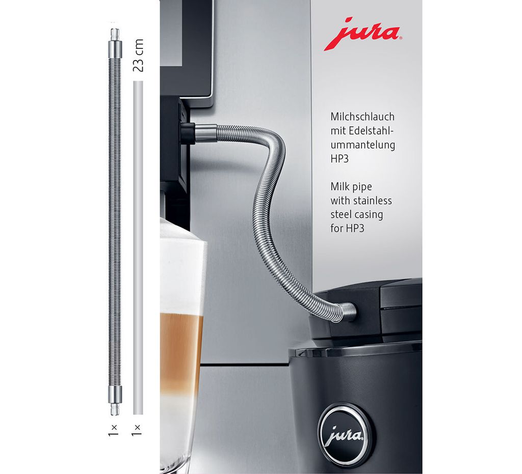 Tubo Latte Con Rivestimento Acciaio Inox Per Macchine JURA (Modelli E8, S8, Z6, Z8, GIGA) - HP3, Protezione UV, Connettori Di Precisione, 22,9 Cm