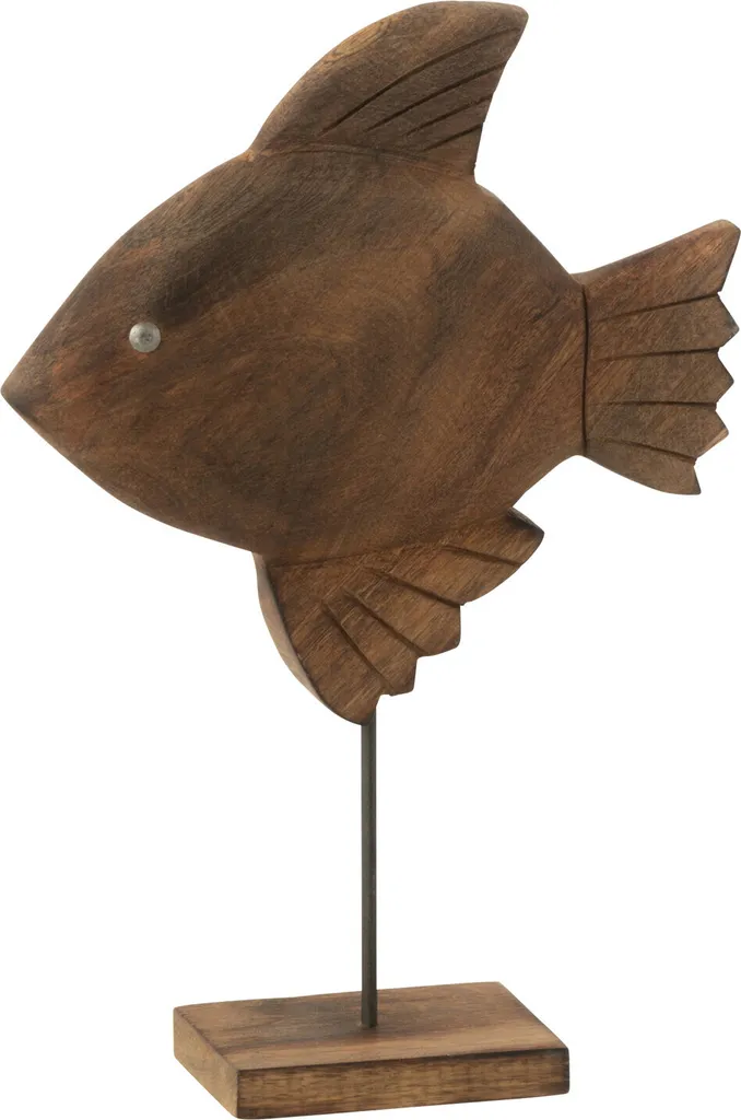 Décoration de table poisson J-Line en bois exotique et métal noir