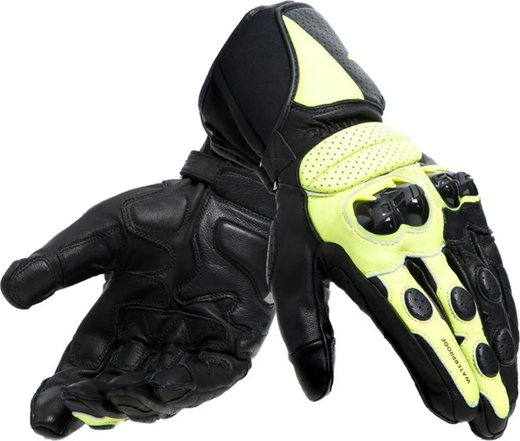 Gants de moto imperméables Dainese Impeto D-Dry en cuir noir jaune M