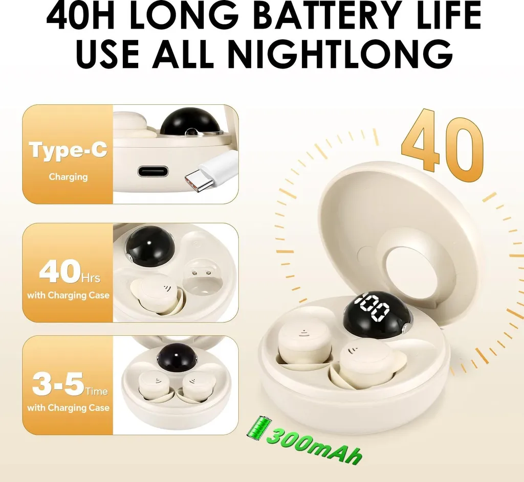Housse de protection beige pour écouteurs de sommeil Bluetooth 5.3 - 4