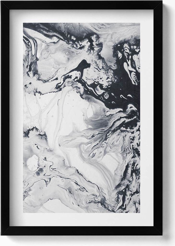Tuscheabstraktion - Marmortusche– Wandbild mit Rahmen – Gerahmtes Bild – Wanddekoration – 40x60 cm – Schwarz