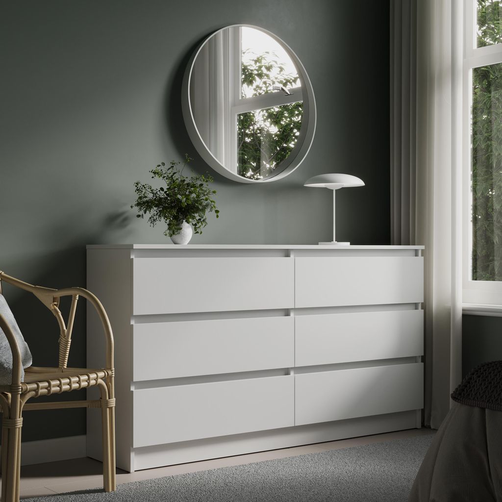 Kommode mit 6 Schubladen 140x78 cm Kommode weiß Holz Schrank Kommode mit Schubladen Sideboard Highboard Anrichte Organizer Breite 140 cm Höhe 78 cm