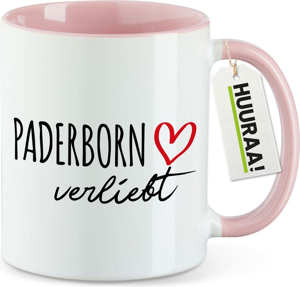 Huuraa Kaffeetasse Paderborn verliebt 330ml Rosa Keramik Kaffeebecher Geschenkidee