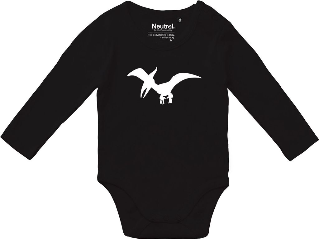 Huuraa Baby Body Pteranodon Dinosaurier 74 Black Baumwolle Fairtrade Langarmbody Geschenkidee