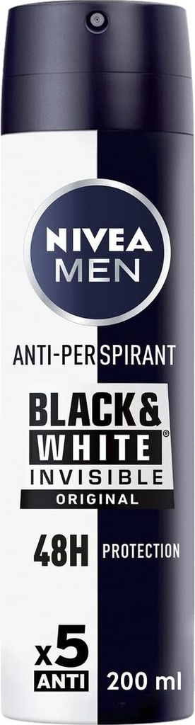 NIVEA Men Black & White Invisible, Männer, Antitranspirant, Spray-Deodorant, Spray, 200 ml, 48 h