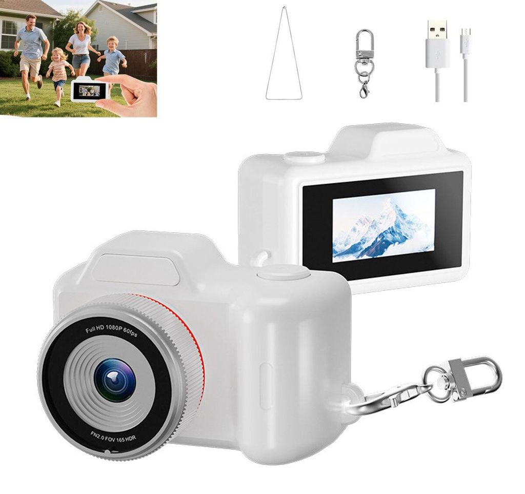 1080P Mini Digitalkamera Schlüsselanhänger, HD Video Foto Kamera, 0,96 Zoll Display, 7 Filter, wiederaufladbar, tragbar für unterwegs