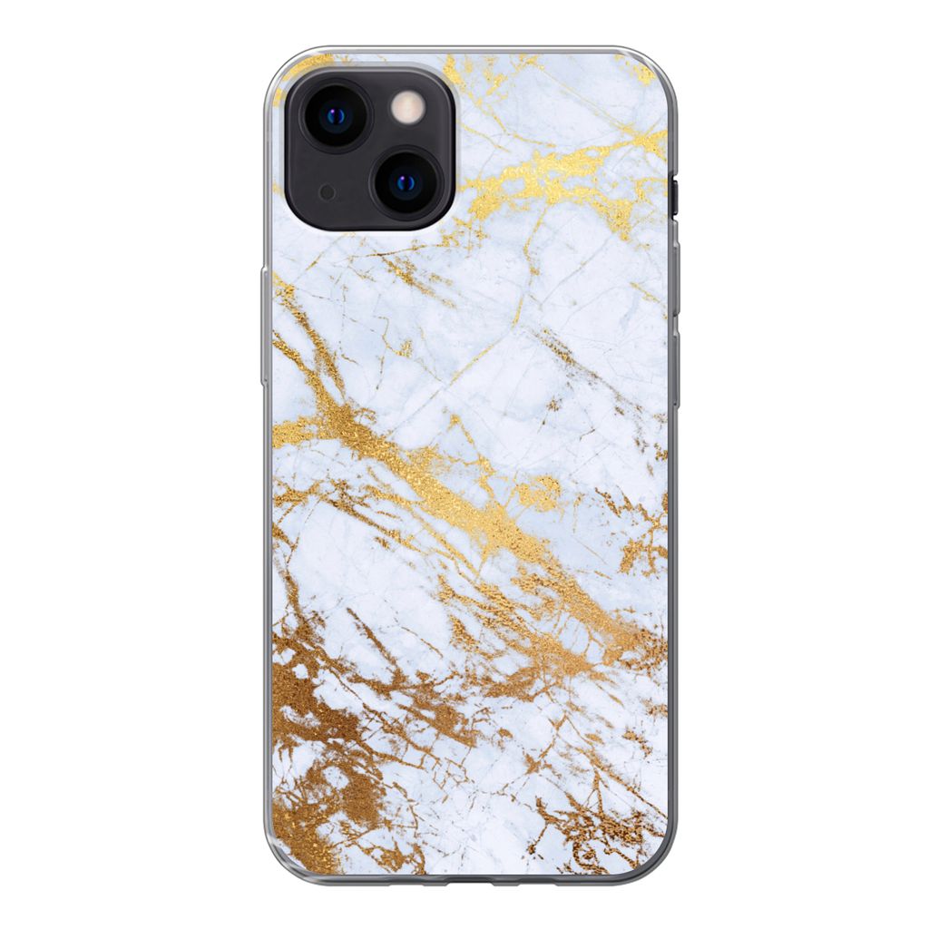MuchoWow Handyhülle Schutzhülle Hülle für iPhone 13 Marmor - Gold - Weiß - Luxe - Marmoroptik - Glitzer Silikon Softcase Handy Hülle - Kart...