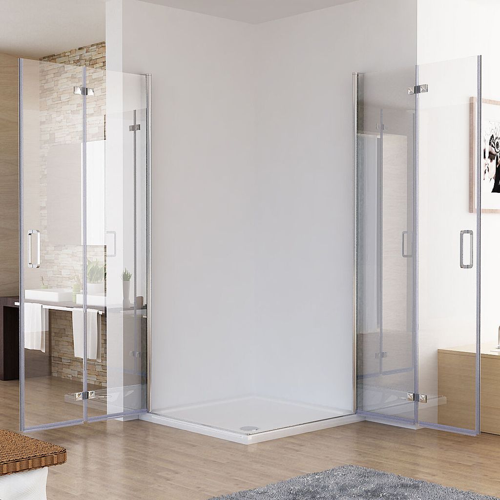 Duschkabine 90x75 Eckig Dusche Falttür 180º Duschwand Produktbild 3