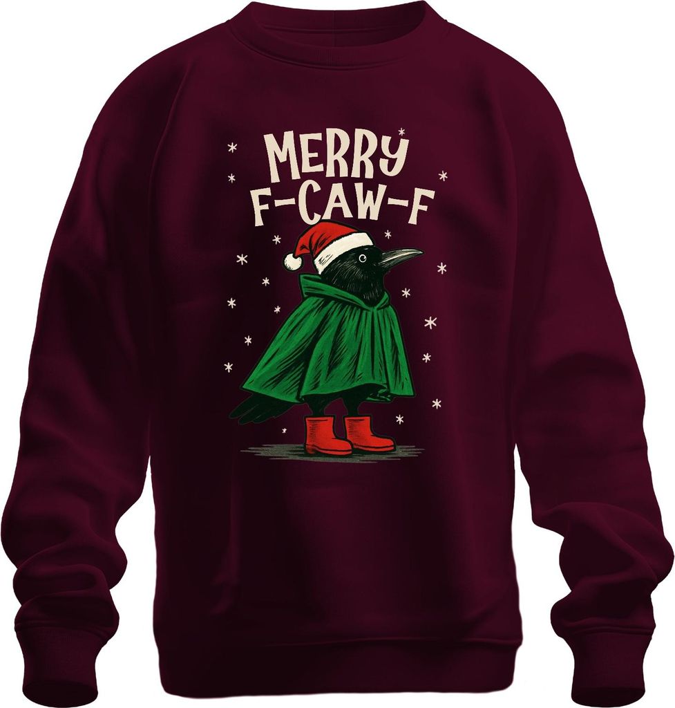 Merry F Caw F Krähe Weihnachten lustig Santa Hut Retro Uni Sweatshirt Pullover, Burgundy, M