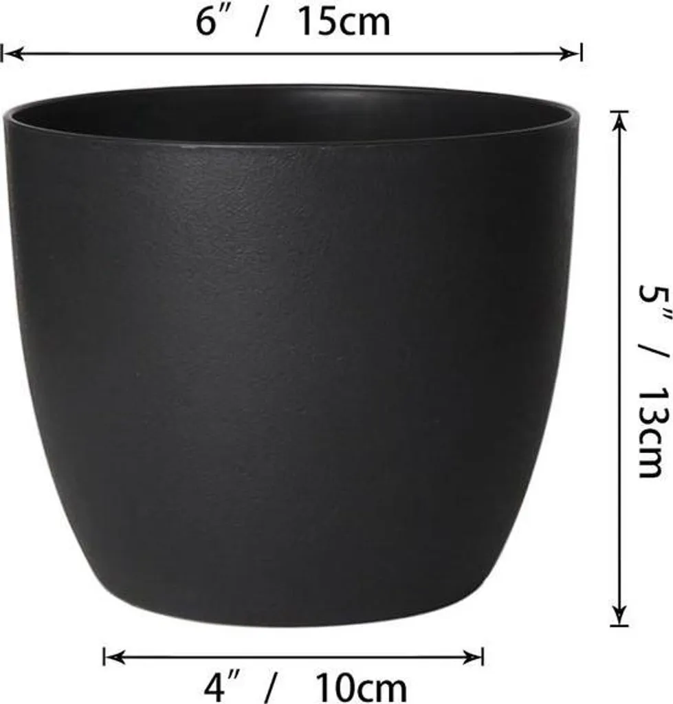 Vaso da fiori con serbatoio d'acqua - Autoinnaffiante - Set di 4 - Nero - 15 cm - 6