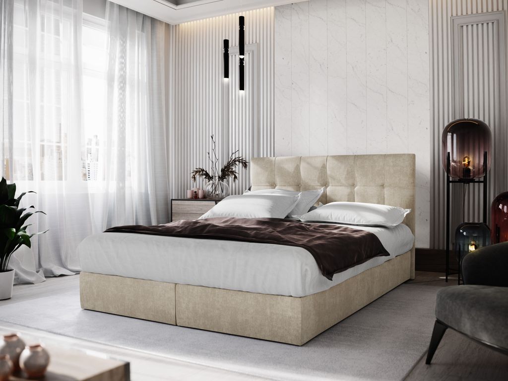 Boxspringbett BOLZANO 140x200cm Doppelbett mit Bonell-Matratze, Topper und mit 2 Bettkästen (beige)
