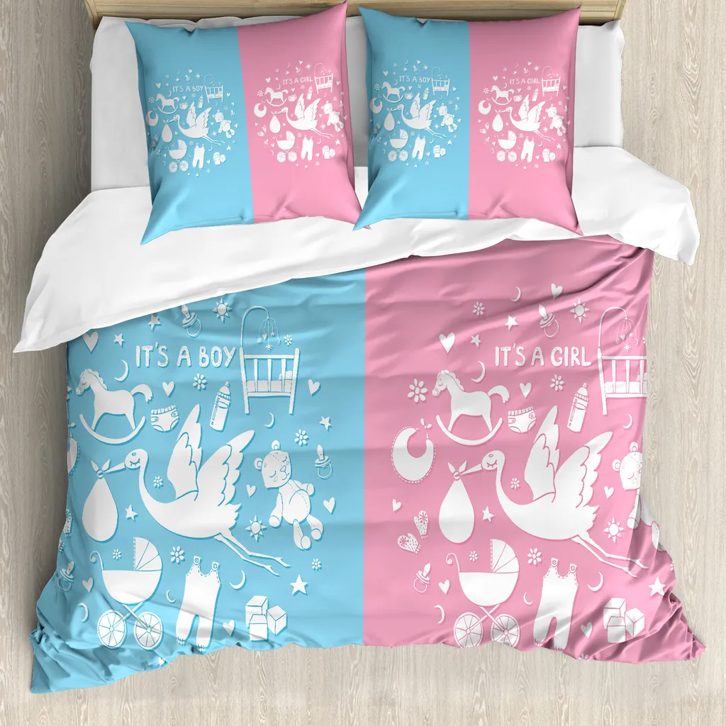 Copripiumino 200x200 ABAKUHAUS Antiacaro Azzurro Rosa per Bambini