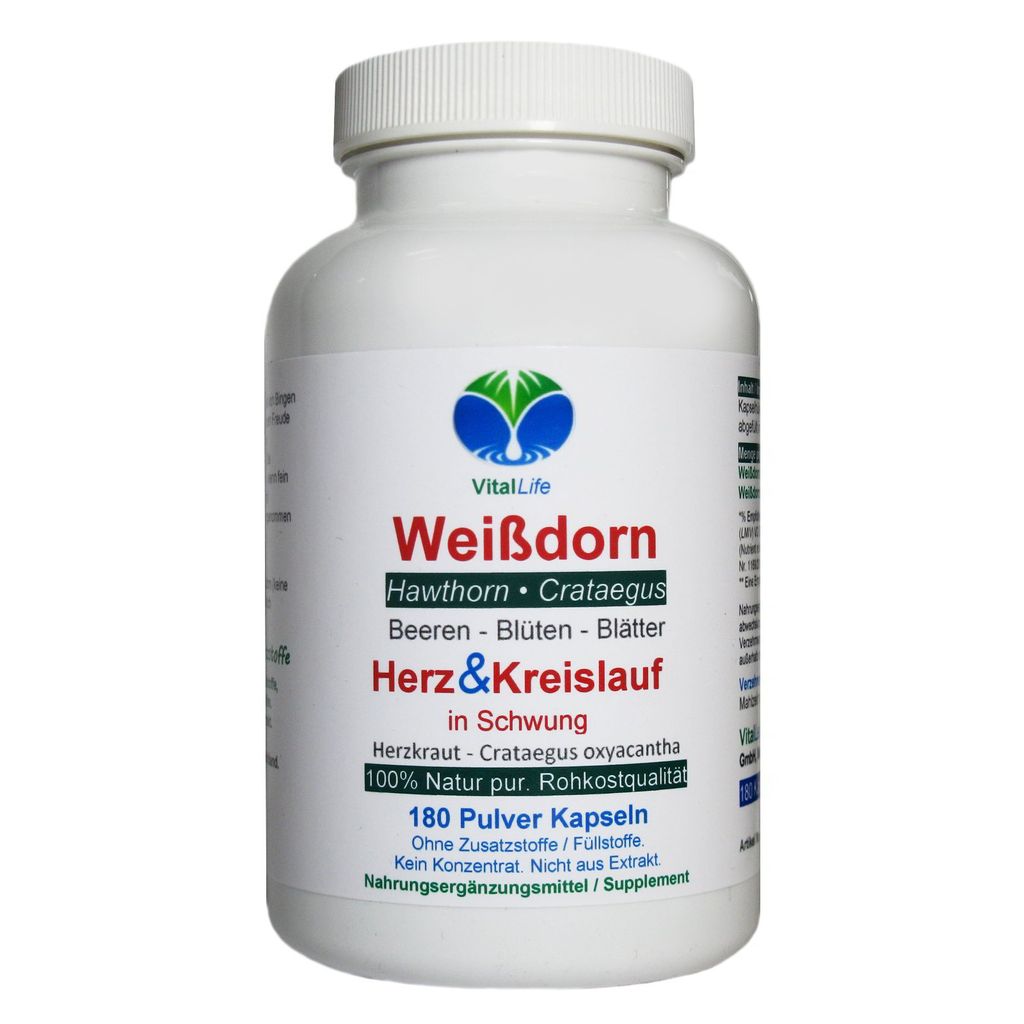 Weissdorn Weißdorn 180 Pulver Kapseln - Blätter Blüten Beeren - Ohne Zusatzstoffe Natur Pur.