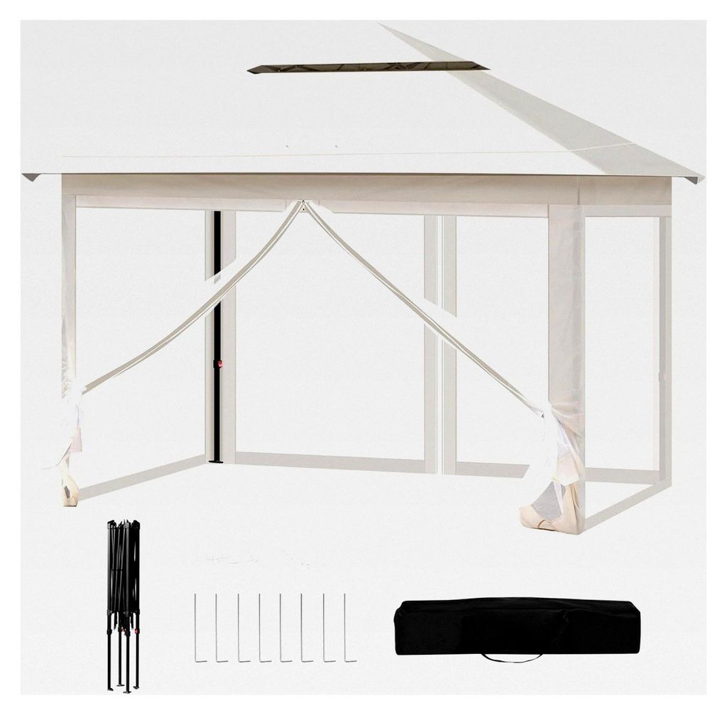 Faltpavillon 3x3 m mit Moskitonetz, wasserdicht und stabil, höhenverstellbar, UV-Schutz, Gartenpavillon mit 4 Seitenteilen und Tragetasche, Beige