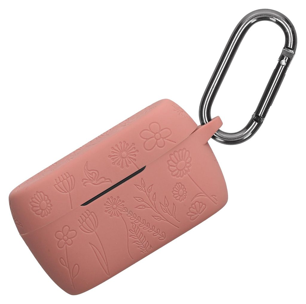 kwmobile Silikon Case für Jabra Elite 4 (not for Elite 4 Active) Hülle - Kopfhörer Schutzhülle mit Karabiner - Geprägtes Muster Dark Rose